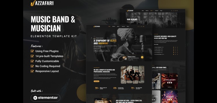 Item cover for download Jazzafari - Music Band & Musician Elementor Template Kit