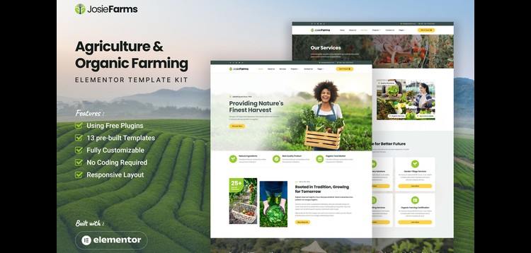 Item cover for download JosieFarms - Agriculture & Organic Farming Elementor Template Kit