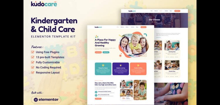 Item cover for download Kudocare - Kindergarten & Child Care Elementor Template Kit