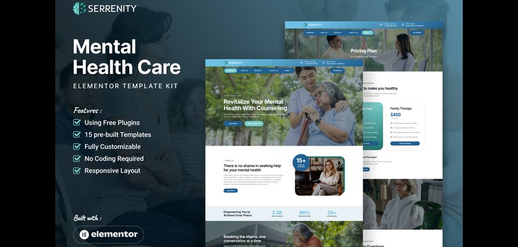 Item cover for download Serrenity - Mental Health Care Elementor Template Kit