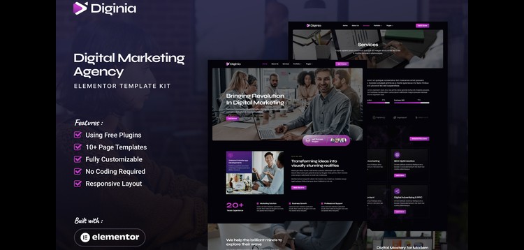 Item cover for download Diginia - Digital Marketing Agency Elementor Template Kit