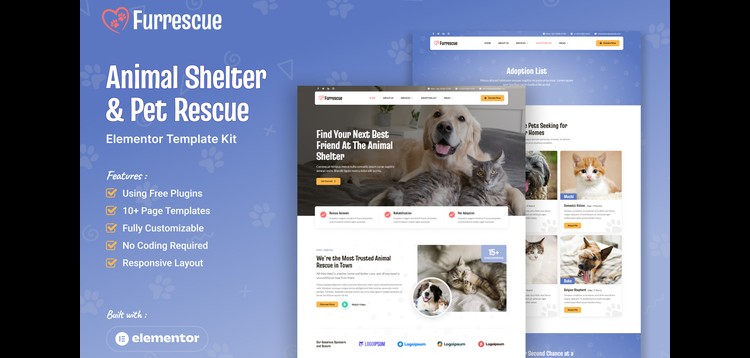 Item cover for download Furrescue - Animal Shelter & Pet Rescue Elementor Template Kit