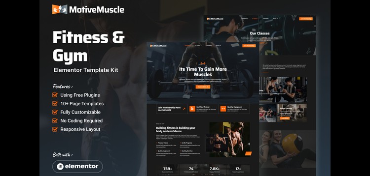 Item cover for download MotiveMuscle - Fitness & Gym Elementor Template Kit