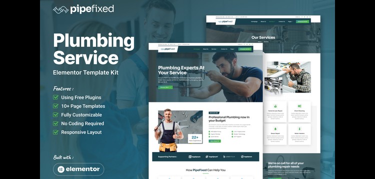 Item cover for download Pipefixed - Plumbing Service Elementor Template Kit
