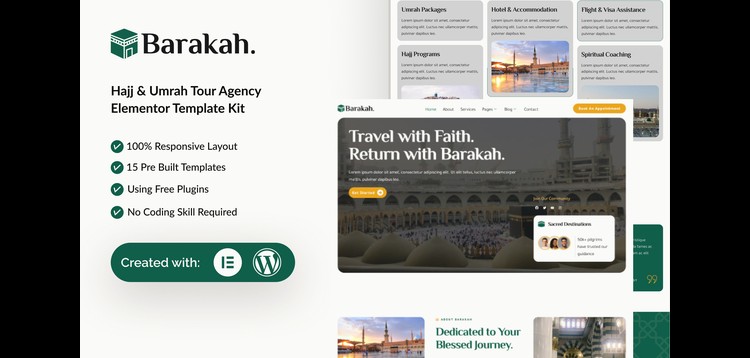 Item cover for download Barakah - Hajj & Umrah Tour Agency Elementor Template Kit
