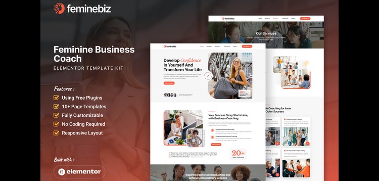 Item cover for download Feminebiz - Feminine Business Coach Elementor Template Kit