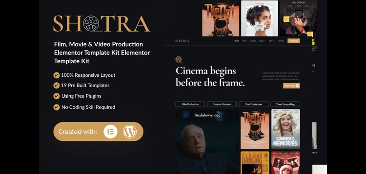 Item cover for download Shotra - Film, Movie & Video Production Elementor Template Kit