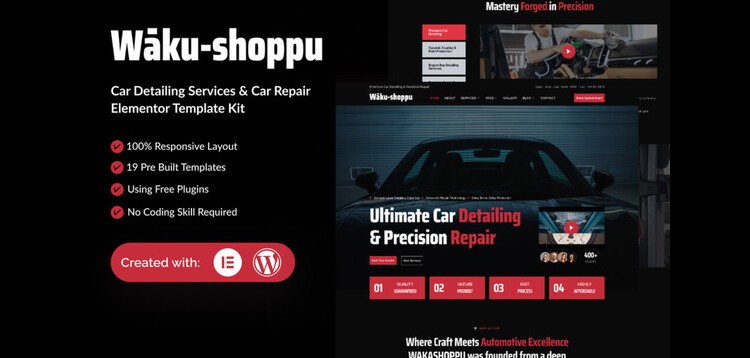 Item cover for download Waku-shoppu - Car Detailing Service & Car Repair Elementor Template Kit