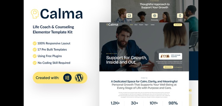 Item cover for download Calma - Life Coach & Counseling Elementor Template Kit