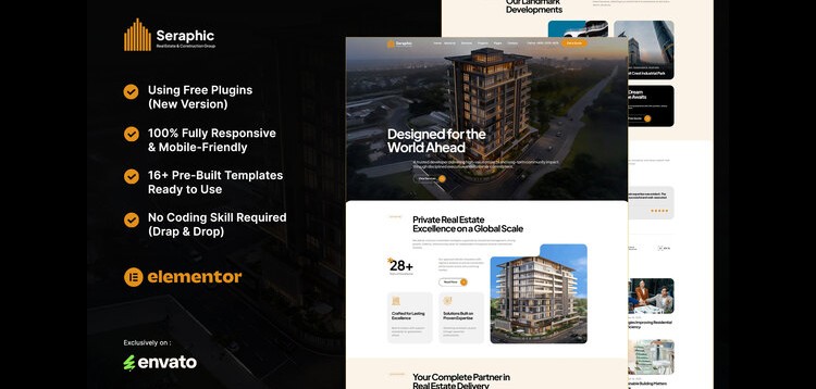 Item cover for download Seraphic - Real Estate & Construction Group Elementor Template Kit