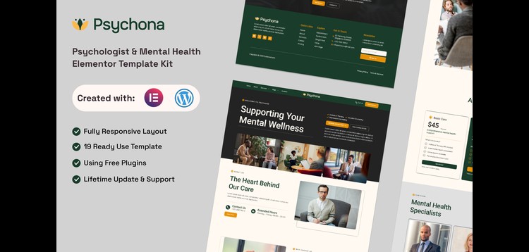 Item cover for download Psychona - Psychologist & Mental Health Elementor Template Kit