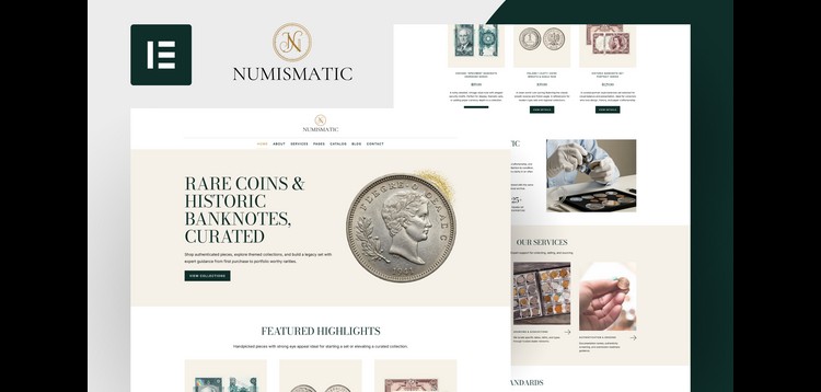 Item cover for download Numismatic - Rare Coins & Banknotes Elementor Template Kit