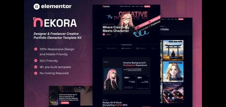 Item cover for download Nekora – Designer & Freelancer Creative Portfolio Elementor Template Kit