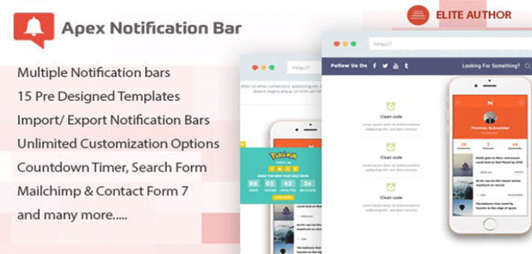 Item cover for download Apex Notification Bar - Responsive Notification Bar Plugin for WordPress
