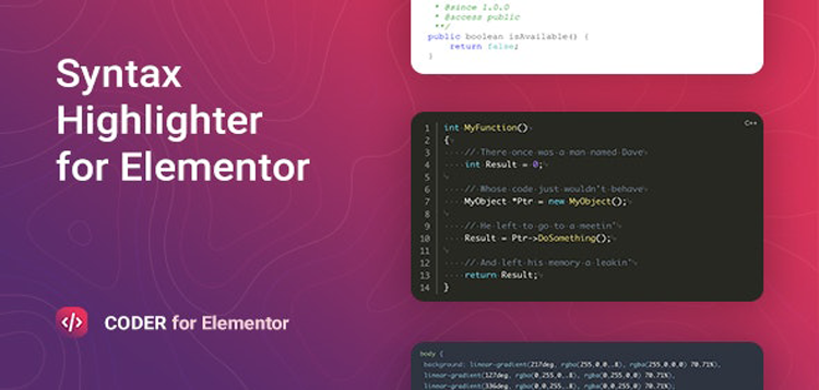 Item cover for download Coder – Syntax Highlighter for Elementor