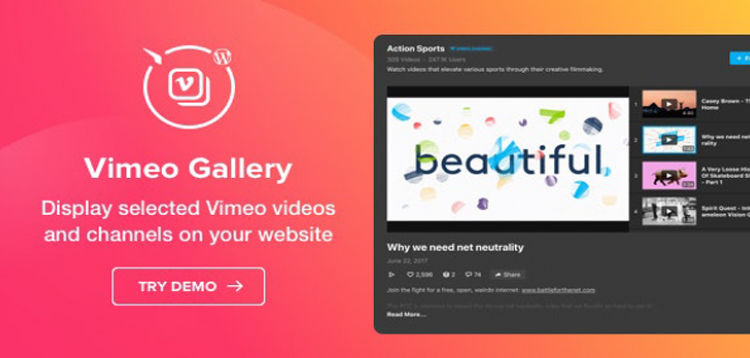 Item cover for download Vimeo Gallery - WordPress Vimeo plugin