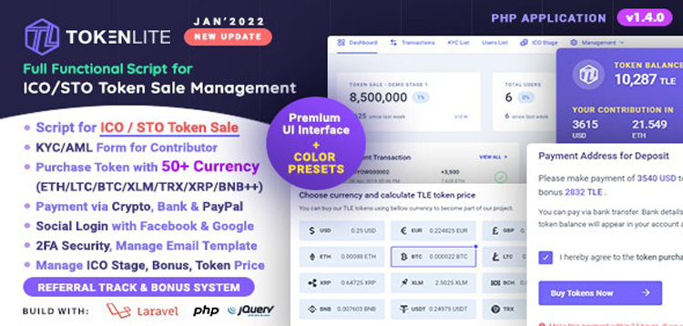 Item cover for download TokenLite - ICO / STO Token Sale Management Dashboard - ICO Admin Script