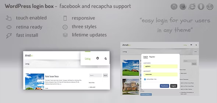 Item cover for download Login lightbox wordpress - easy login / register with facebook, buddypress and recapcha support