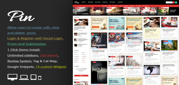 Item cover for download Pin - Pinterest Style / Personal Masonry Blog / Front-end Submission