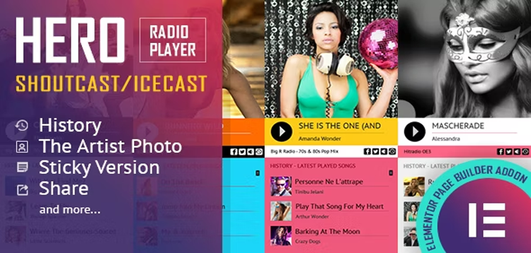 Item cover for download Hero - Shoutcast and Icecast Radio Player With History - Elementor Widget Addon