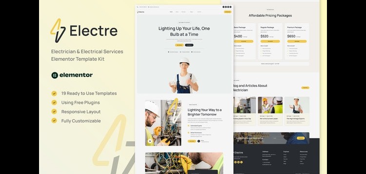 Item cover for download Electre - Electrician & Electrical Services Elementor Template Kit
