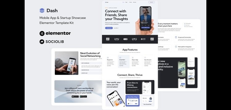 Item cover for download Dash - Mobile App & Startup Showcase Elementor Template Kit
