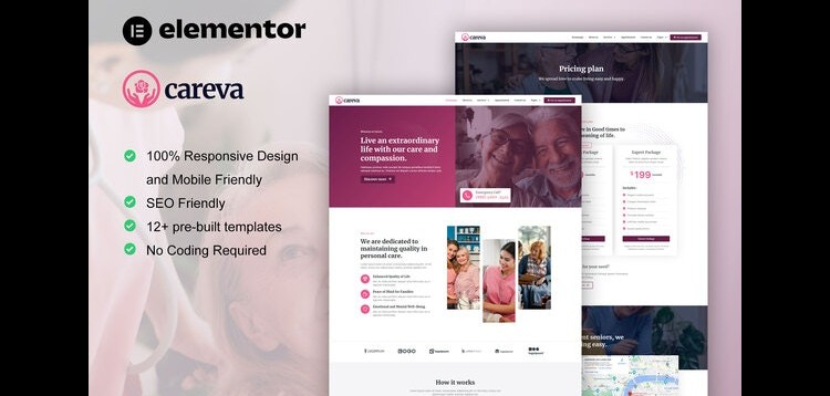 Item cover for download Careva - Senior Care Services Elementor Pro Template Kit