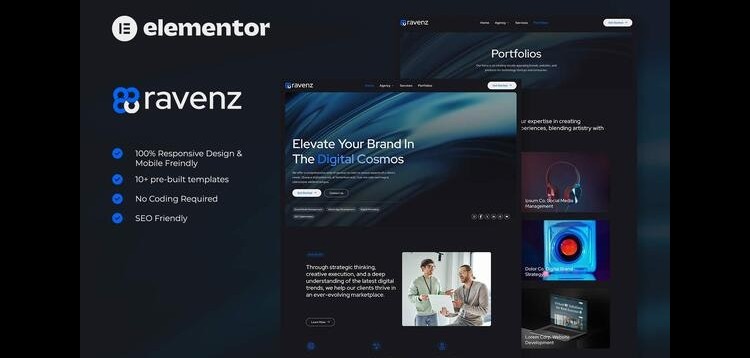 Item cover for download Ravenz - Creative Digital Agency Elementor Template Kit