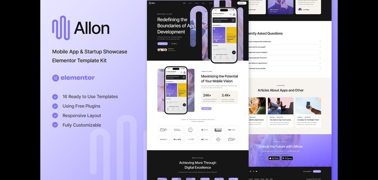 Item cover for download Allon - Mobile App & Startup Showcase Elementor Template Kit