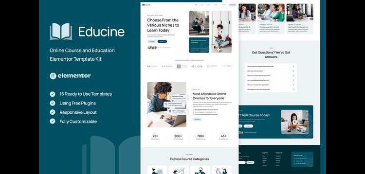 Item cover for download Educine - Online Course & Education Elementor Template Kit