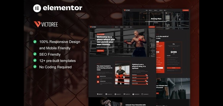 Item cover for download Victoree - Boxing School & Martial Arts Elementor Pro Template Kit