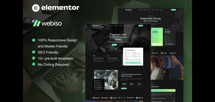 Item cover for download Webiso - Dark Digital Agency Elementor Template Kit