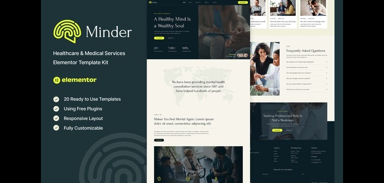 Item cover for download Minder - Mental Health & Therapy Elementor Template Kit