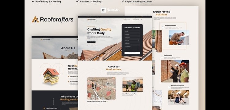 Item cover for download Roofcrafters - Roofing Company Elementor Pro Template Kit