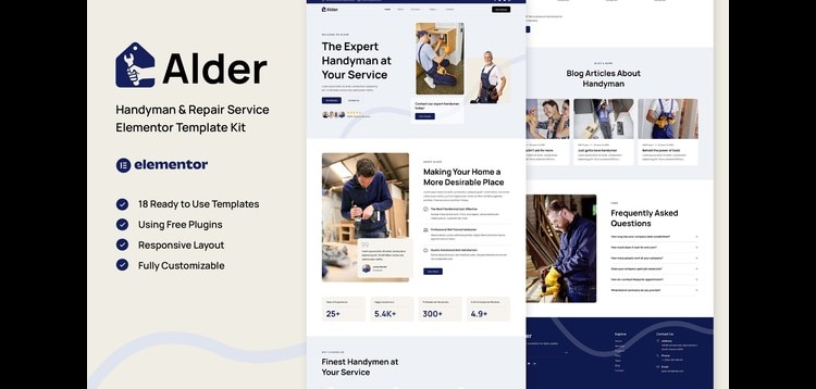 Item cover for download Alder - Handyman & Repair Service Elementor Template Kit