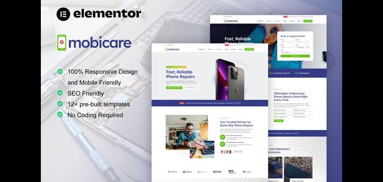 Item cover for download MobiCare - Mobile Phone & Computer Repair Elementor Pro Template Kit
